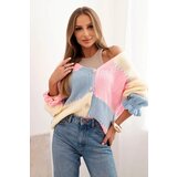 Kesi Włoski Women's striped sweater with buttons yellow + light pink Cijene
