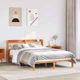 vidaXL Posteljni okvir z vzglavjem voščeno rjava 160x200 cm borovina | Shoptok.si