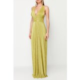 Trendyol Oil Green A-Cut Belted Lined Knitted Long Elegant Evening Dress | Eponuda.ba