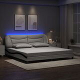 Maison Chic Posteljni okvir - Dvoposteljna postelja - Zakonska postelja z LED lučkami belo črn 200x200 cm umetno usnje-J5655, (21772867) | Shoptok.si