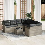 vidaXL 9-delni vrtni kavč set z blazinami svetlo siva poli ratan | Shoptok.si