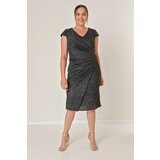 By Saygı Plus Size Lycra Glittery Dress With Draping and Moon Sleeves Lined Cene