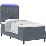 vidaXL Box Spring Postelja z Blazino in LED Temno Siva 90x200 cm Žamet Cene