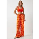 Happiness İstanbul Women's Dark Orange Patterned Loose Viscose Palazzo Trousers