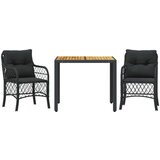  3-dijelni bistro set s jastucima crni od poliratana | shoptok.hr