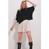 Trend Alaçatı Stili Women's Black Boat Neck Openwork Bat Sleeve Knitwear Blouse cene