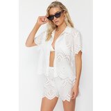 Trendyol White Woven Embroidery 100% Cotton Shirt Shorts Set Cene