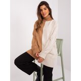 Fashion Hunters Camel and beige two-tone turtleneck sweater
