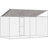  Kavez za psa s krovom Srebrno 400 x 200 x 256 cm Čelik i PE | Shoptok.si