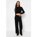 Trendyol Black Crop Basic Knitwear Top and Bottom Set Cene