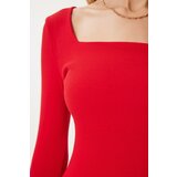  Women's Red Square Collar Corduroy Knitted Blouse | Shoptok.si