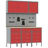 vidaXL 8-delni delovni kabinet in pegboard komplet - rdeča MDF in kovina, (22047398) u