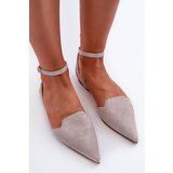 Boto Tied Ballerina Flats Eco Suede With Pointed Toes Grey Ellesara | Shoptok.si