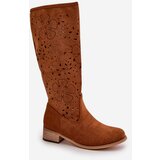Boto Women's Low Heel Cutout Boots in Faux Suede with Zip Closure Camel Orchides | Shoptok.si