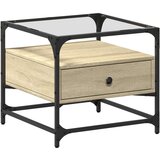 vidaXL Stolić sa staklenom površinom boja hrasta 50 x 50 x 45 cm čelik | shoptok.hr