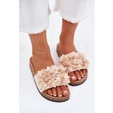 Boto Women's Cork Sole Slippers With Decorative Flowers Beige Seleneza | shoptok.hr