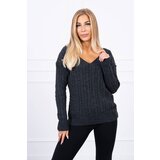 Kesi Knitted sweater with graphite V-neck Cene