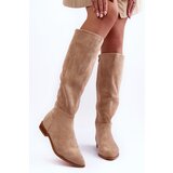 Boto FG2 Suede Boots On Flat Heel Beige Eelin | Shoptok.si