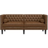 vidaXL Kavč chesterfield z vzglavniki dvosed rjav umetno semiš usnje | Shoptok.si
