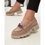 Resti Light brown openwork women's moccasins with ornament Bokkso- Footwear Cene