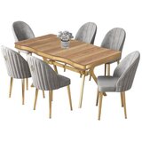 Hanah home trpezarijski set Pem, sto i 6 stolica, ploča u dekoru Hazar, zlatne noge, siva tkanina Babyface | Eponuda.com