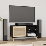 vidaXL TV omarica Črna 80x30x40 cm trdna borovina in naravni ratan Cene