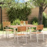 vidaXL Set za obedovanje u vrtu od 5 dijelova - Masivna tikovina, Stol za obedovanje na otvorenom 150x90x75 cm - Masivna tikovina, Složive vrtne stolice 4 kom - Masivna tikovina i čelik | shoptok.hr