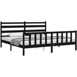  Okvir za krevet s uzglavljem crni 200 x 200 cm od masivnog drva | shoptok.hr