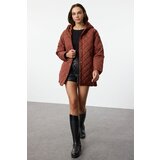 Trendyol Dark Brown Oversize Pattern Hooded Water Repellent Quilted Coat | Shoptok.si
