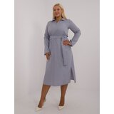 Fashion Hunters Gray cotton dress of larger size with pockets and belt | Shoptok.si