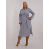 Fashion Hunters Gray cotton dress of larger size with pockets and belt