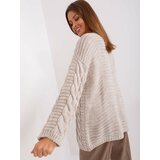 Fashion Hunters Beige sweater with cables and wool Cene