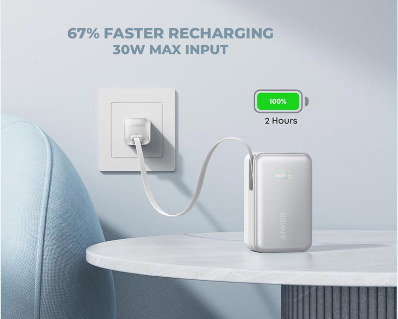 Anker Nano Power Bank 10000 mAh, 45W s ugrađenim USB-C kabelom, bijeli | shoptok.hr