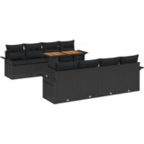 vidaXL 9-dijelni set vrtnog sofe s jastučićima Crni Poli Ratan, 2-sjedalni vrtni sofer s pohranom i jastučićima Crni Poli Ratan | shoptok.hr