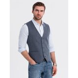 Ombre Fitted elegant men's structured knit vest - navy blue | Shoptok.si