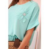 Kesi Włoski Women's viscose set with decorative flower and wide trousers - mint | shoptok.hr