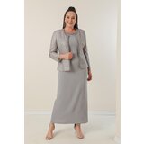 By Saygı Collar Stone Lined Long Crepe Dress Sequin Jacket Plus Size 2-Piece Suit | Shoptok.si