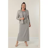 By Saygı Collar Stone Lined Long Crepe Dress Sequin Jacket Plus Size 2-Piece Suit