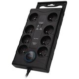 solight PO80B - Produžni kabl sa prekidačem, 8 utičnica, tip E + 1x USB-A + 1x USB-C, 2 m, crne boje | Eponuda.com