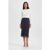 Defacto Straight Fit Polka Dot Tulle Lined Normal Waist Midi Knitted Skirt Cene