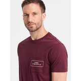 Ombre Men's Streetstyle cotton t-shirt with pocket print - maroon | Shoptok.si