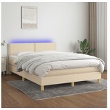  Box spring postelja z vzmetnico LED krem 140x200 cm blago | Shoptok.si