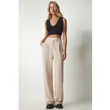  Women's Cream Waist Velcro Comfortable Woven Pants Cene