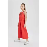 Defacto Girl Printed Ribbed Sleeveless Long Jumpsuit