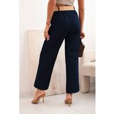 Kesi Włoski Women's cotton trousers with wide legs and a belt dark denim | shoptok.hr