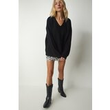 Happiness İstanbul Women's Black V-Neck Oversize Basic Knitwear Sweater Cene