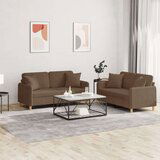  2-dijelni set sofa s jastucima smeđi od tkanine | shoptok.hr