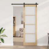 vidaXL Drsna vrata s kompletom strojne opreme 'ORKDAL'78x232 cm, Notranja vrata z steklom 'ORKDAL'78x232x4 cm trdna borovina | Shoptok.si