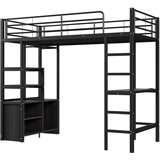 Lumor Postelja z mezzanine 90x200 cm iz kovine - S pisalno mizo + USB priključki + zaščitnimi stopnicami - Črna, (22155989) | Shoptok.si