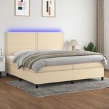 vidaXL Box spring postelja z vzmetnico LED krem 200x200 cm blago | Shoptok.si